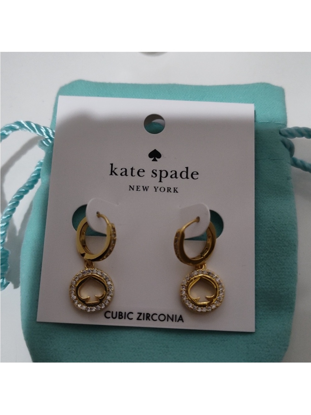 Kate Spade Gold Earrings With Cubic Zirconia Accents NEW